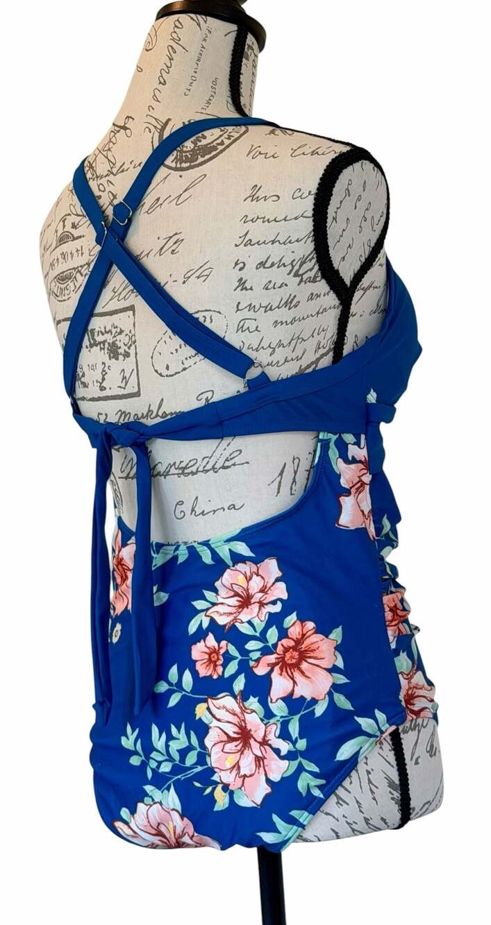 Eomenie Women's One-Piece Cutout Floral Swimsuit with Wrap Tie Back - Picture 9 of 11
